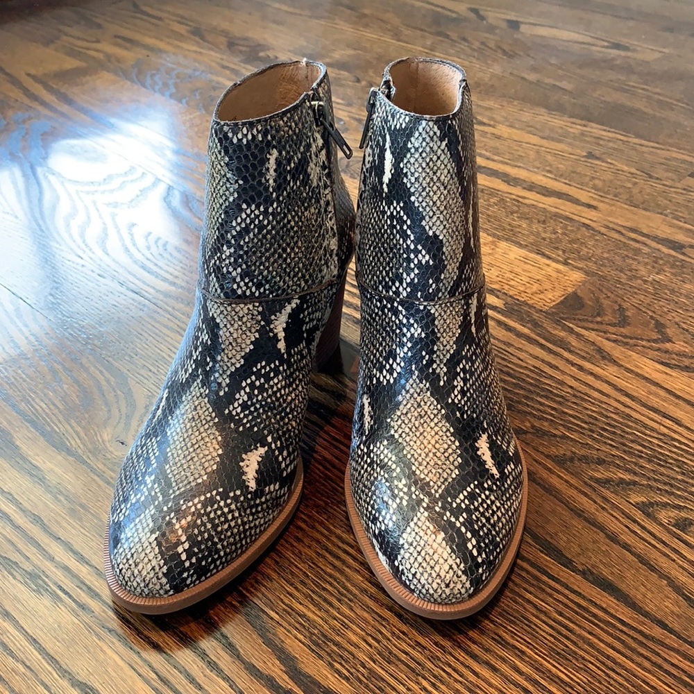 Madewell leather snakeskin ankle booties